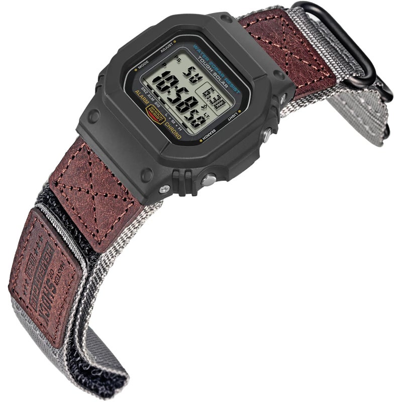 HEMSUT Quick Release 16mm Military Tactical Watch Band for Casio ShockResistant Nylon Leather Strap Compatible with GA100 DW5600 DW6900 GWM5610 GBD800 Series More - Image 2