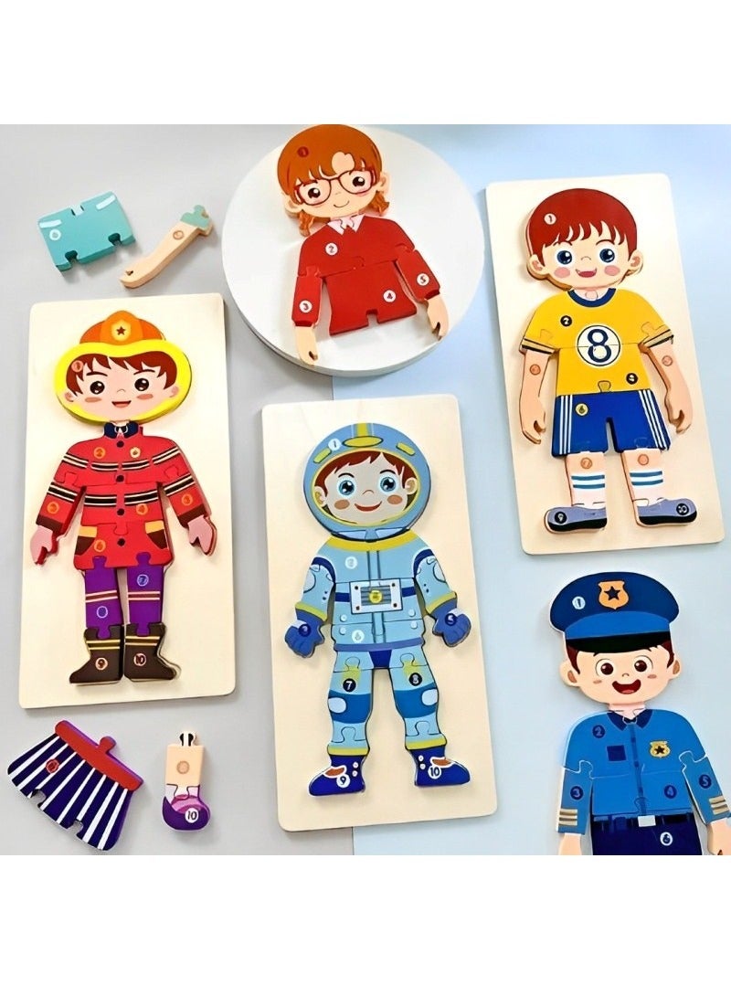 Wooden 3D Puzzles Occupational Cognition, Teacher Parents Teaching Support Tools, Attractive Colors and Patterns, Montessori Motor & Sensory Skill Development Toys, Ideal Kids Gift (Teacher Form) - Image 3