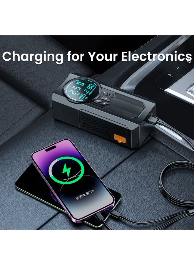 4-in-1 Portable Car Jump Starter 15000mAh 1000A Lithium Battery Booster Power Bank with Air Compressor Tire Inflator LED Emergency Light for Cars & Motorcycles - Image 5
