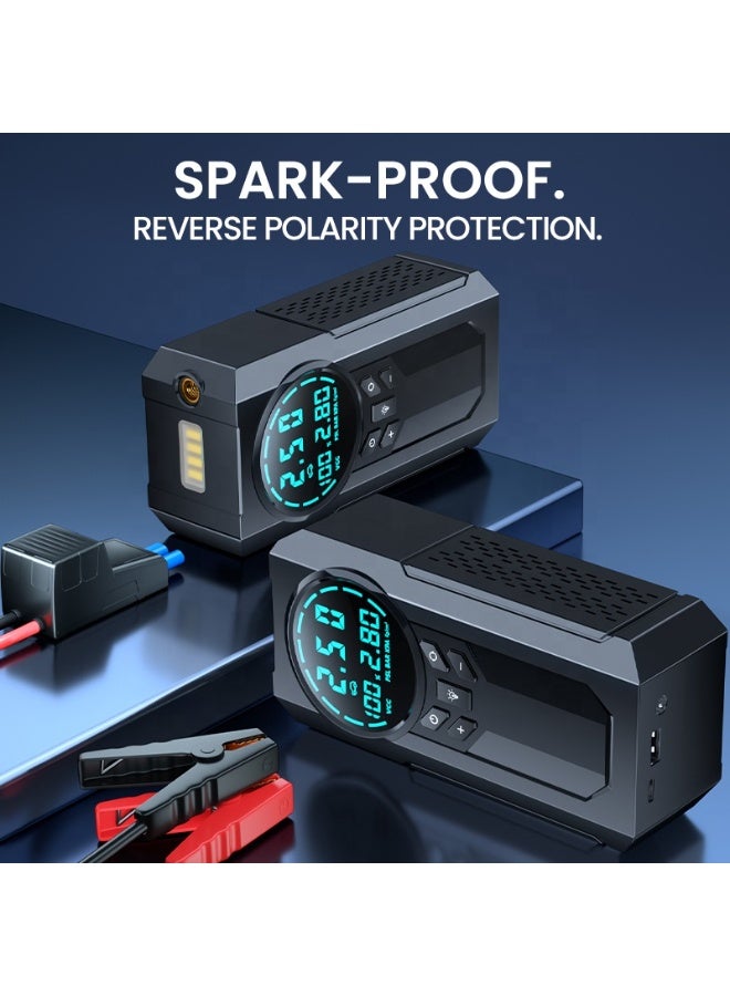 4-in-1 Portable Car Jump Starter 15000mAh 1000A Lithium Battery Booster Power Bank with Air Compressor Tire Inflator LED Emergency Light for Cars & Motorcycles - Image 4