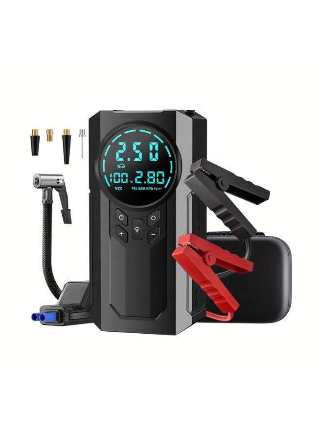 4-in-1 Portable Car Jump Starter 15000mAh 1000A Lithium Battery Booster Power Bank with Air Compressor Tire Inflator LED Emergency Light for Cars & Motorcycles - Image 1