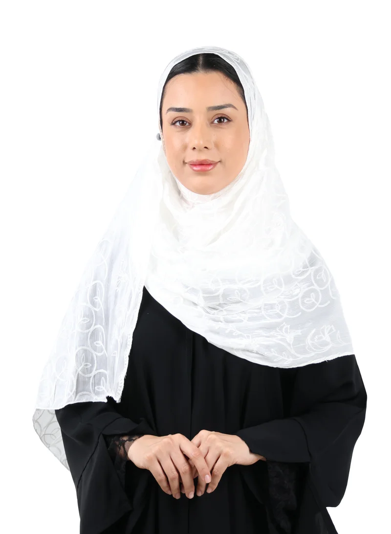 Premium Circle Motif Organza Scarf (White)