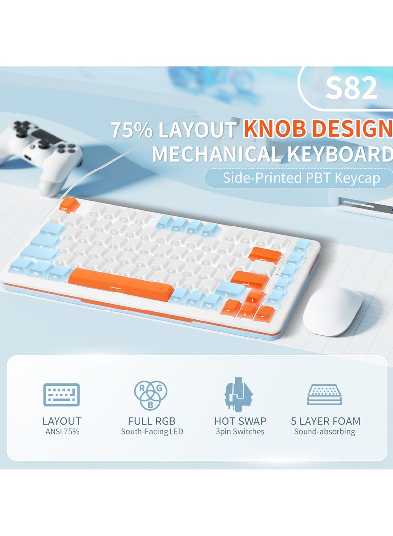 INFOSUN 82 Keys Mechanical Gaming Keyboard 75% Mini Type-C Wired  - White Light Effect - Hot Swappable - Gasket Mounted Design - Side engraved PBT Keycaps Gaming Keyboard(Customized Noah Silver Switch)  - Image 2