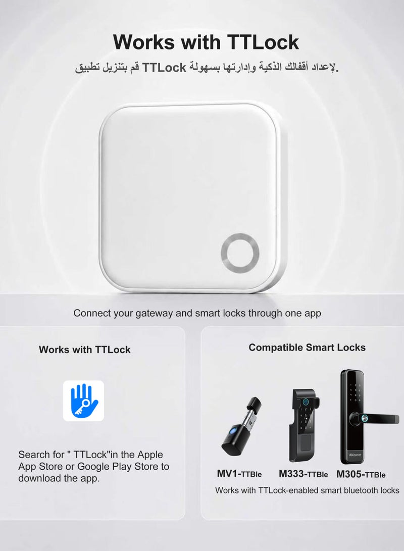 ماكايورون Makayuron  بوابة G5 الذكية لأقفال الأبواب الذكية بالبلوتوث – محور واي فاي مزدوج النطاق 2.4/5GHz، وصول عن بُعد، مراقبة فورية، وتكامل مع أنظمة المنزل الذكي. - Image 4