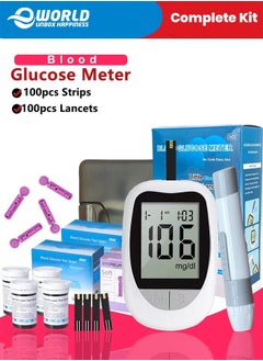 Fully Automatic Portable Blood Glucose Meter, Accurate and Easy to Use Diabetes Testing Device with Lancet Pen, 100 Test Strips and Lancets, Fast Results, Memory Storage and Code Free Operation