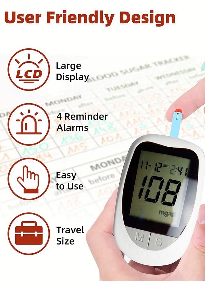 Eworld - Fully Automatic Portable Blood Glucose Meter, Accurate and Easy to Use Diabetes Testing Device with Lancet Pen, 100 Test Strips and Lancets, Fast Results, Memory Storage and Code Free Operation - Image 1