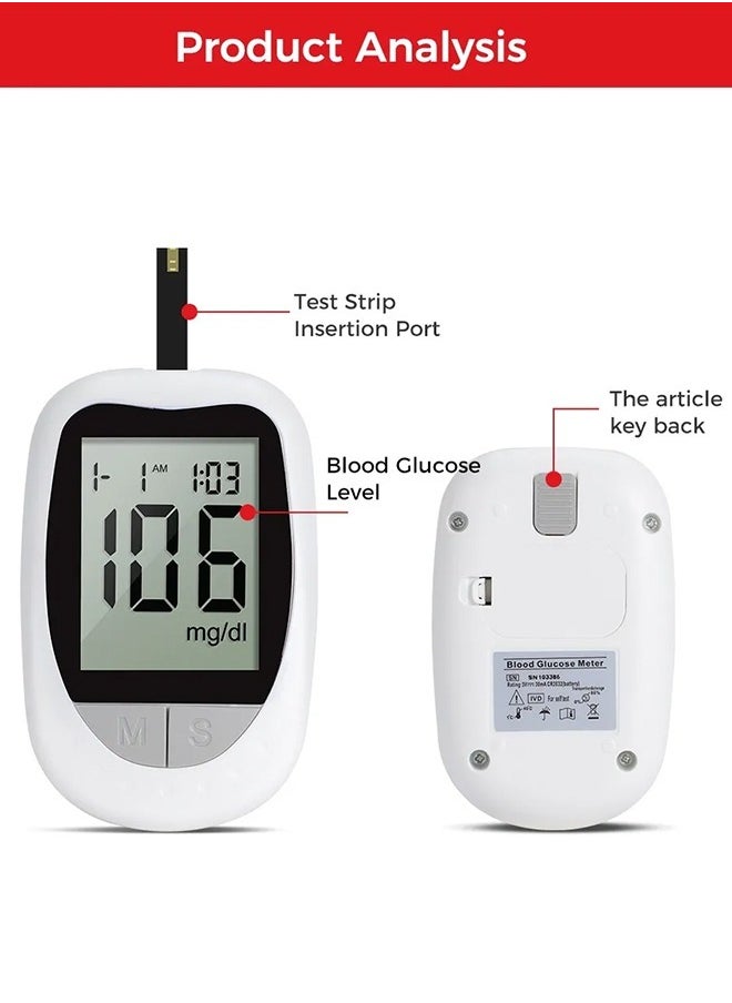 Eworld - Fully Automatic Portable Blood Glucose Meter, Accurate and Easy to Use Diabetes Testing Device with Lancet Pen, 100 Test Strips and Lancets, Fast Results, Memory Storage and Code Free Operation - Image 1