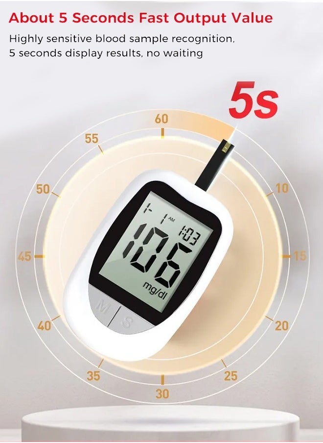 Eworld - Fully Automatic Portable Blood Glucose Meter, Accurate and Easy to Use Diabetes Testing Device with Lancet Pen, 100 Test Strips and Lancets, Fast Results, Memory Storage and Code Free Operation - Image 1
