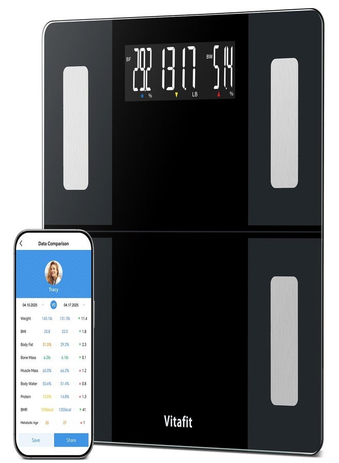 Vitafit FSA&HSA 550lb Smart Weight Scale, Accuracy 0.1lb by Professional Scale Factory Since 2001, Bathroom Scale for Body Weight App Sync 13 Body Composition with BMI and Body Fat, Black - Image 1
