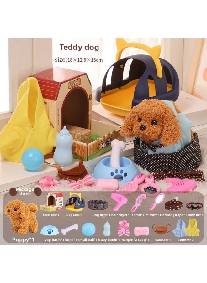 Toy Dog Dog Imitation Dog Children Walking Can Call Baby Electric Plush Electronic Small Can Move Baby Pet-Color:Teddy Luxury Complete Set-Specifications:[rechargeable Model] Comes With Charger Rechargeable Battery + Screwdriver  - Image 1