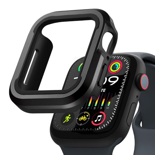 Fullmosa Rugged Armour Hybrid Watch Case Compatible for Apple Watch Series 9 8 7 45mm, Shockproof Resist Bumper iWatch Cover, Black - Image 1