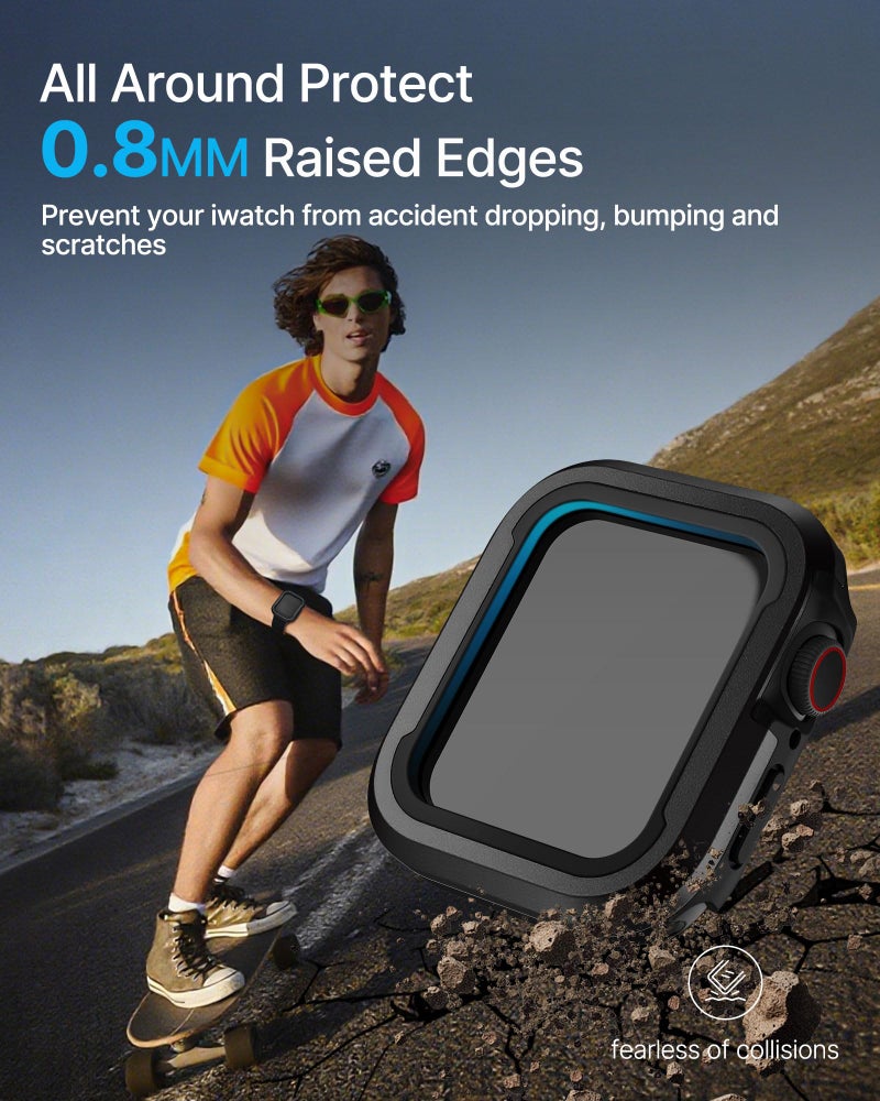 Fullmosa Rugged Armour Hybrid Watch Case Compatible for Apple Watch Series 9 8 7 45mm, Shockproof Resist Bumper iWatch Cover, Black - Image 2