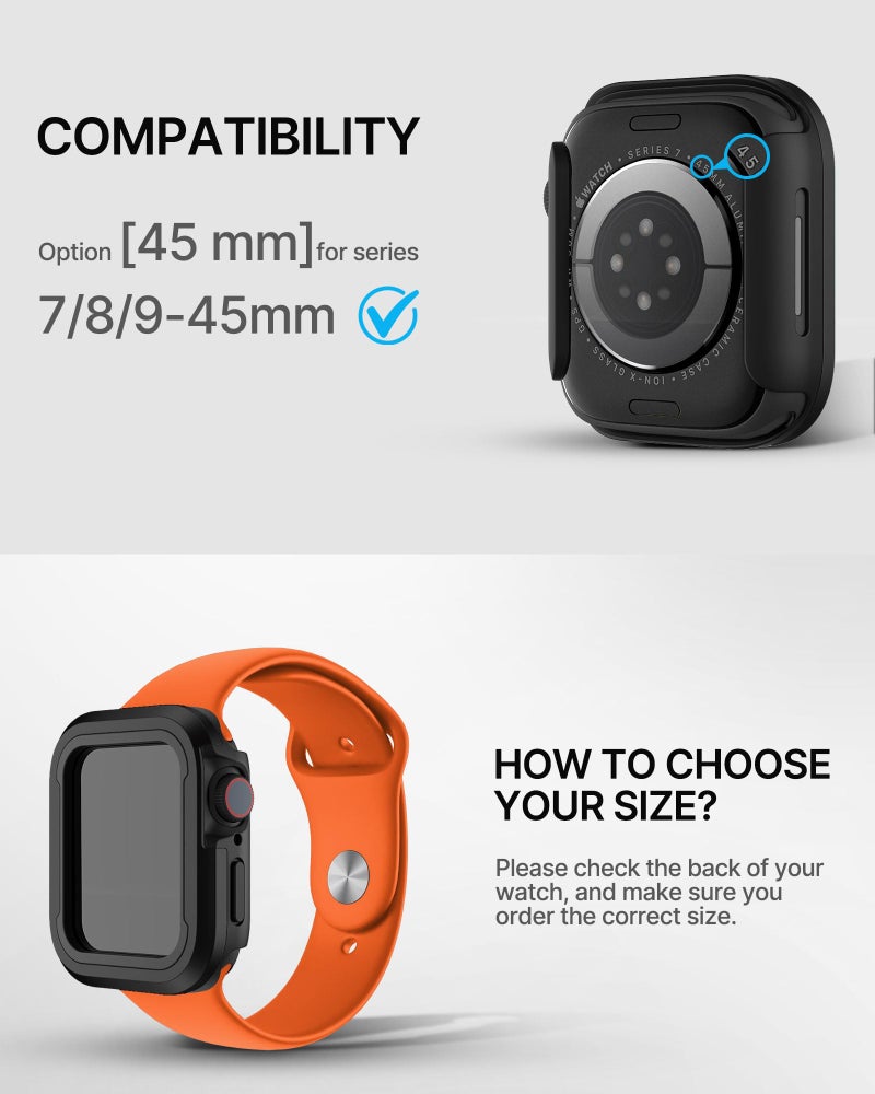 Fullmosa Rugged Armour Hybrid Watch Case Compatible for Apple Watch Series 9 8 7 45mm, Shockproof Resist Bumper iWatch Cover, Black - Image 3