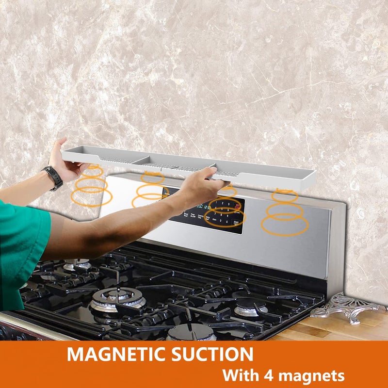 AWOKE Stove Top Shelf 30 Inch - Silicone Material Magnetic Shelf for The Stove - 3 Functional Partitions Kitchen Spice Rack Organizer - White - Image 5
