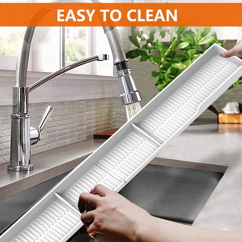 AWOKE Stove Top Shelf 30 Inch - Silicone Material Magnetic Shelf for The Stove - 3 Functional Partitions Kitchen Spice Rack Organizer - White - Image 3
