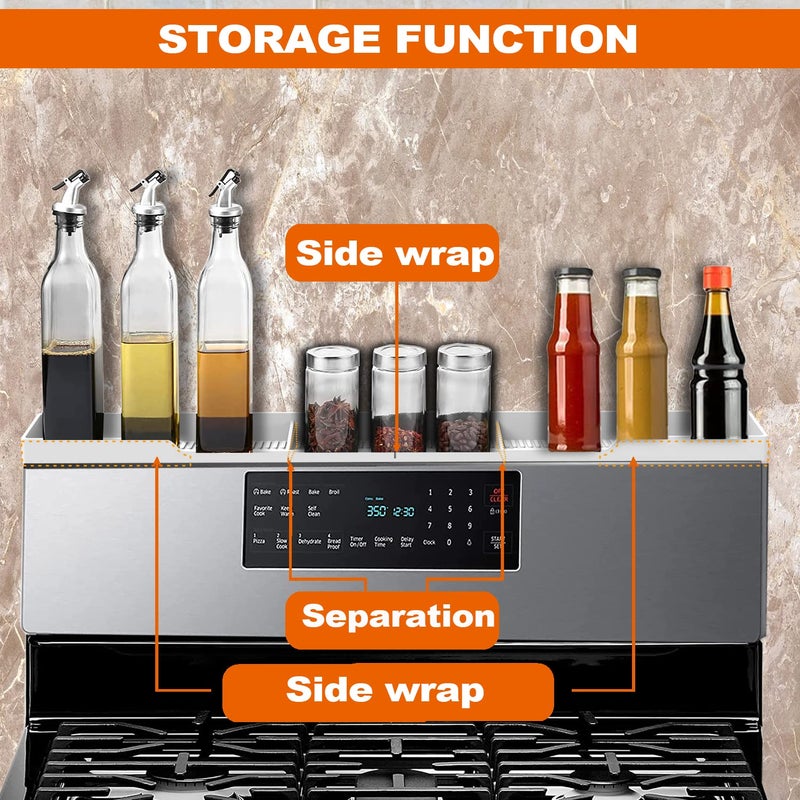 AWOKE Stove Top Shelf 30 Inch - Silicone Material Magnetic Shelf for The Stove - 3 Functional Partitions Kitchen Spice Rack Organizer - White - Image 2