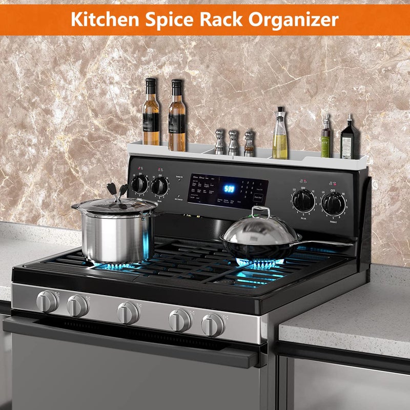 AWOKE Stove Top Shelf 30 Inch - Silicone Material Magnetic Shelf for The Stove - 3 Functional Partitions Kitchen Spice Rack Organizer - White - Image 4