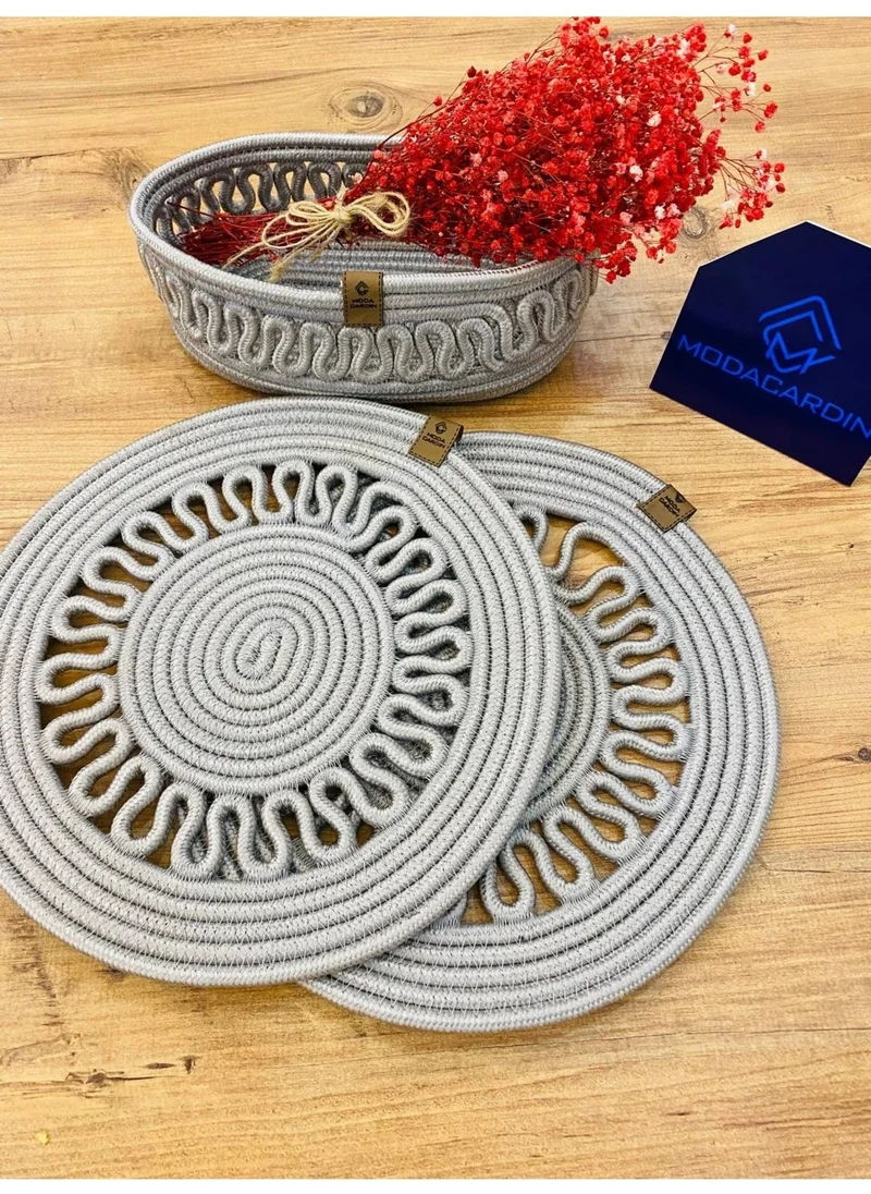 BDZ Deri BDZ Leather Wicker Jute Presentation Plate Mat American Service and Basket 3 Pieces