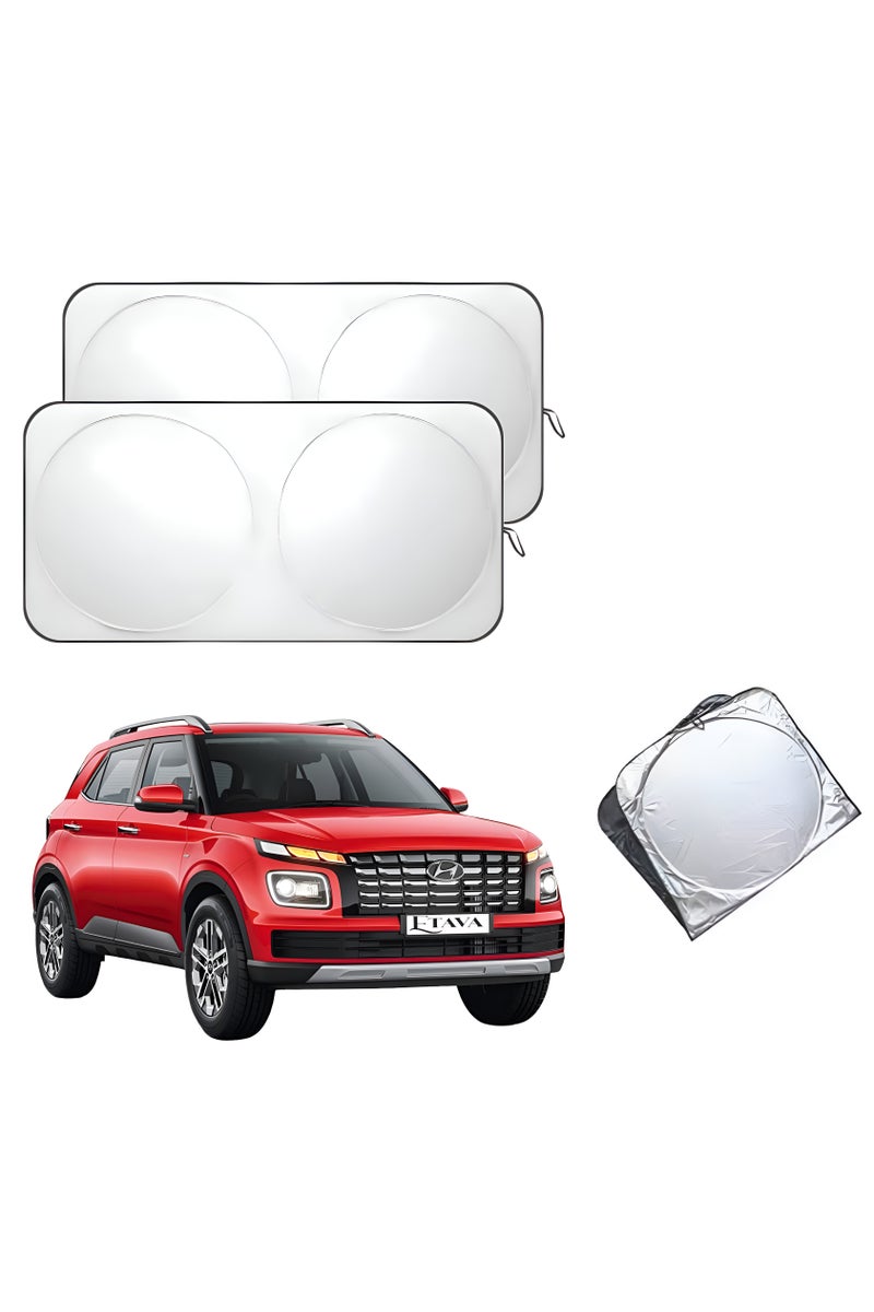 إيتافا واقي شمس للزجاج الأمامي للسيارة مع حقيبة تخزين، مقاس 150×70 سم – شاشة قابلة للطي للحماية من الحرارة والأشعة فوق البنفسجية – بلون أسود وفضي عاكس للسيارات - Image 1