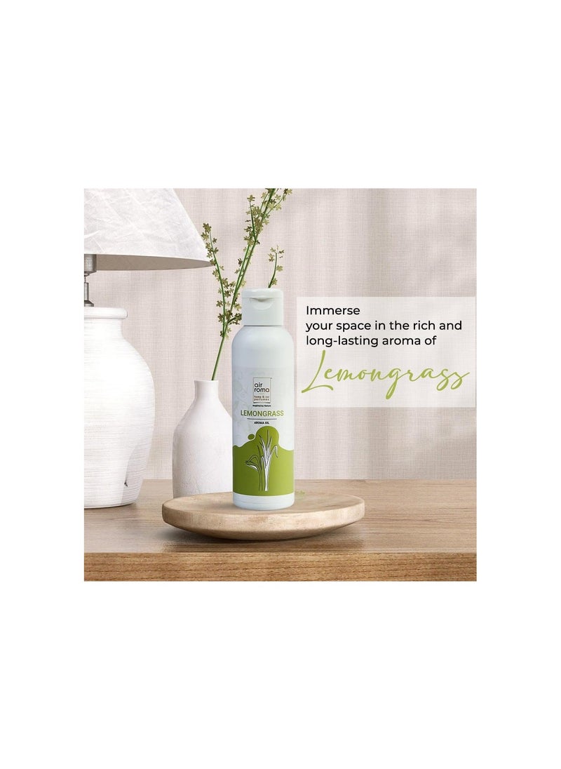 AIR-ROMA Pure, Natural and Undiluted Lemon Grass Aroma Diffuser Oil, 100ml | Strong & Long-Lasting Aroma - Fragrance Oil for Home, Office, Candles