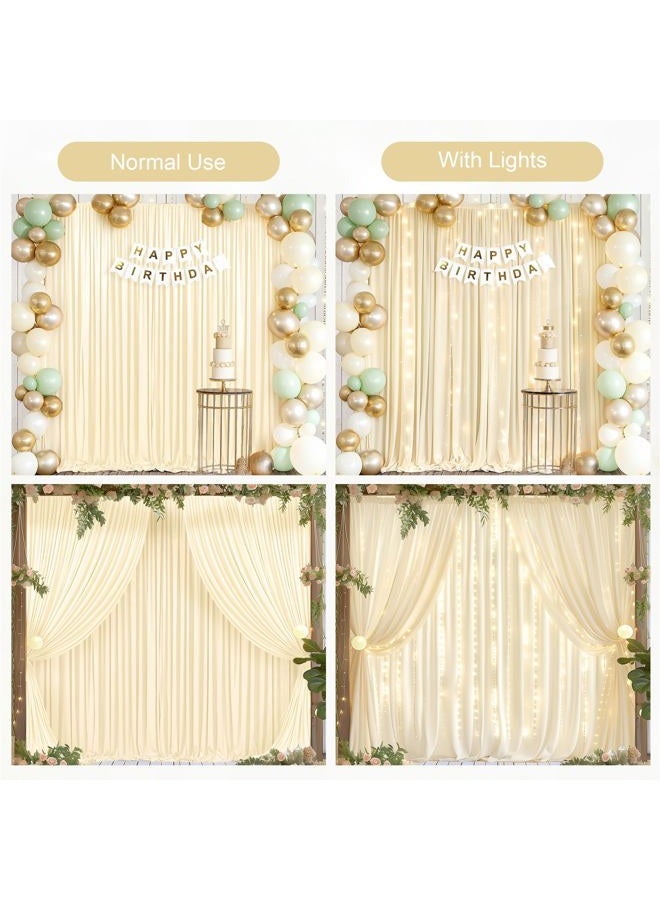 PARTISKY Light Champagne Backdrop Curtains with Lights String for Parties,10x10FT Wrinkle Free Wedding Photo Backdrop Curtains for Baby Shower Birthday Ceremony Reception Home Party Decorations-5ft x 10ft - Image 3