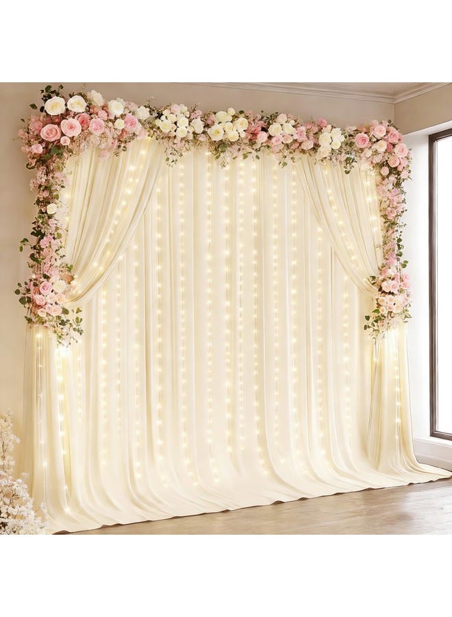PARTISKY Light Champagne Backdrop Curtains with Lights String for Parties,10x10FT Wrinkle Free Wedding Photo Backdrop Curtains for Baby Shower Birthday Ceremony Reception Home Party Decorations-5ft x 10ft - Image 1