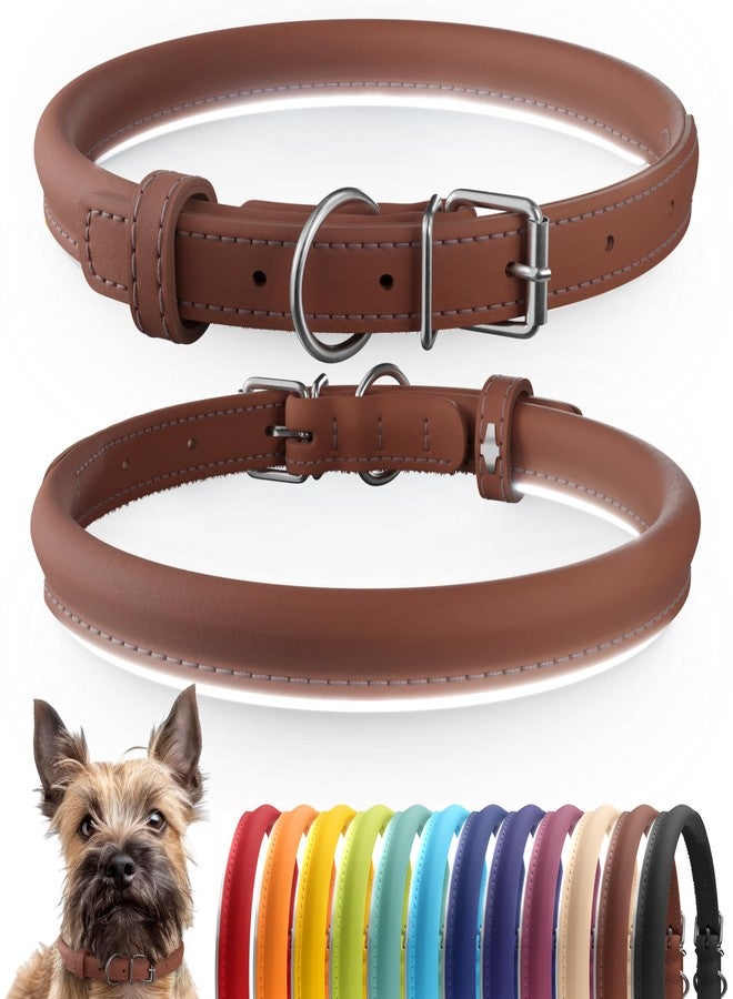 CollarDirect Reflective Rolled Leather Dog Collar, Soft Padded Round Puppy Collar, Handmade Genuine Leather Collar Dog Small Large Cat Collars 13 Colors (6-7 Inch, Cinnamon Reflective) - Image 1