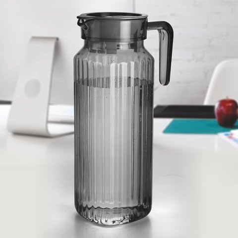 Nayasa Electra Water Jug with Plastic Lid & Handle | Transparent Beverage Carafe for Home, Office | Pitcher for Serve Water, Milk, Juice, Beverage, Chaas, Cocktail | Italian Look (Grey, 1200ml) - Image 2