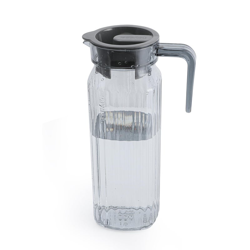 Nayasa Electra Water Jug with Plastic Lid & Handle | Transparent Beverage Carafe for Home, Office | Pitcher for Serve Water, Milk, Juice, Beverage, Chaas, Cocktail | Italian Look (Grey, 1200ml) - Image 1