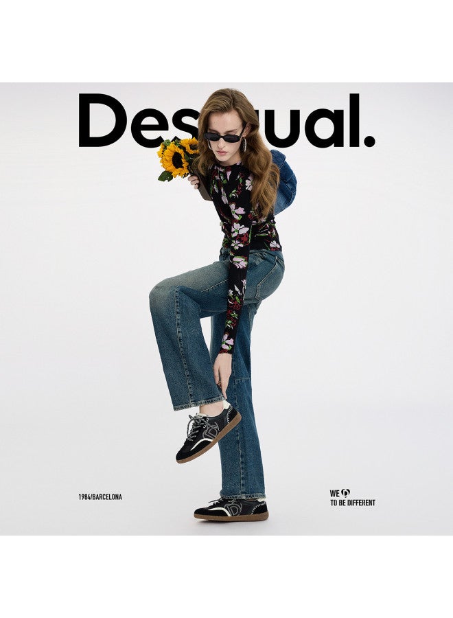 DESIGUAL ss25 Floral Print Slim-fit Ribbed Long Sleeve Women's T-shirt - Image 3