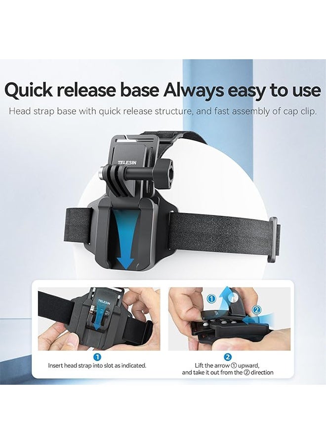 TELESIN Head Strap Cap Clip Mount, 2-in-1 Cellphone POV Selfie Holder Head Mount, Adjustable First-Person View Camera Headband Holder, Compatible with Most Phones and GoPro Camera - Image 2