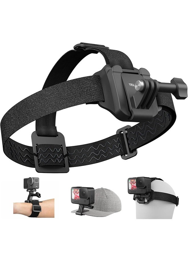 TELESIN Head Strap Cap Clip Mount, 2-in-1 Cellphone POV Selfie Holder Head Mount, Adjustable First-Person View Camera Headband Holder, Compatible with Most Phones and GoPro Camera