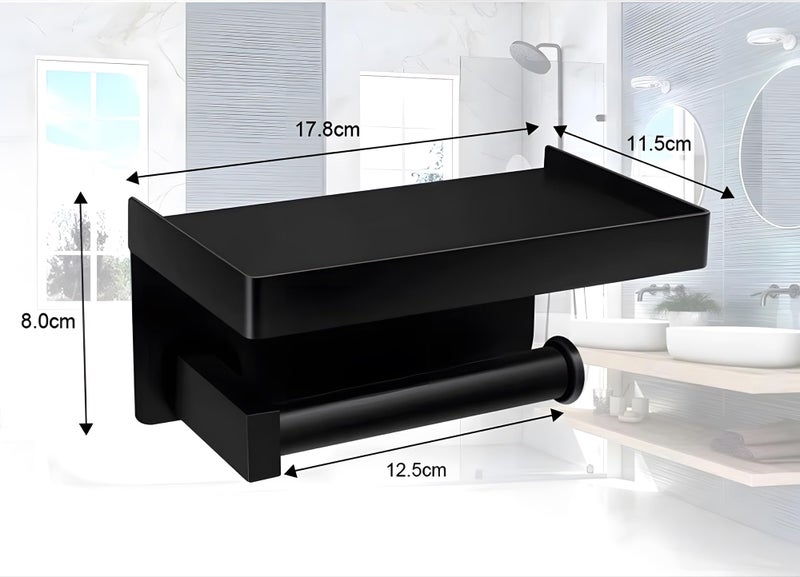24x7 eMall Black Toilet Paper Roll Holder with Shelf SS Material with Phone Holder Or Decorations for Bathrooms and Toilets 17.5cm X 8cm - Image 3