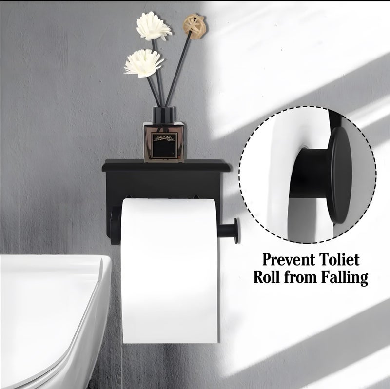 24x7 eMall Black Toilet Paper Roll Holder with Shelf SS Material with Phone Holder Or Decorations for Bathrooms and Toilets 17.5cm X 8cm - Image 4