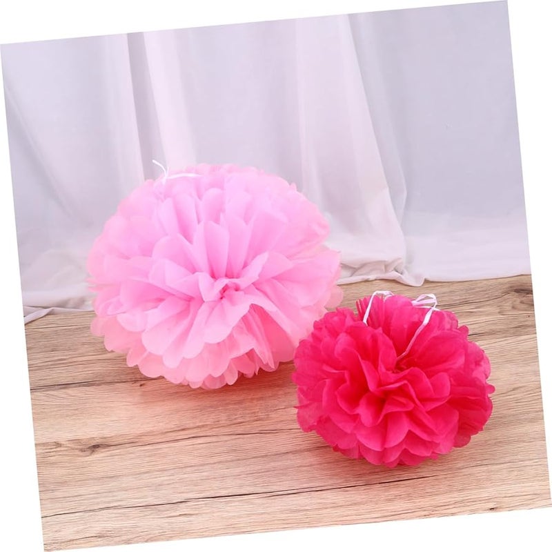 Pink Tissue Paper Pom Pom Flowers 12PCS Pre Cut Hanging Decor Wedding Birthday Party - Image 3