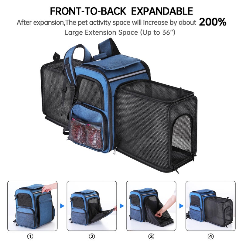 Groxkox Cat Carrier Backpack for Travel,Dog Carrier Backpack for Large cat, Small Dogs,Puppies Up to 20 Lbs,Expandable Cat Backpack for Outdoor Hiking,Pet Carrier Backpack,Cat Backpack Carrier (Blue) - Image 4