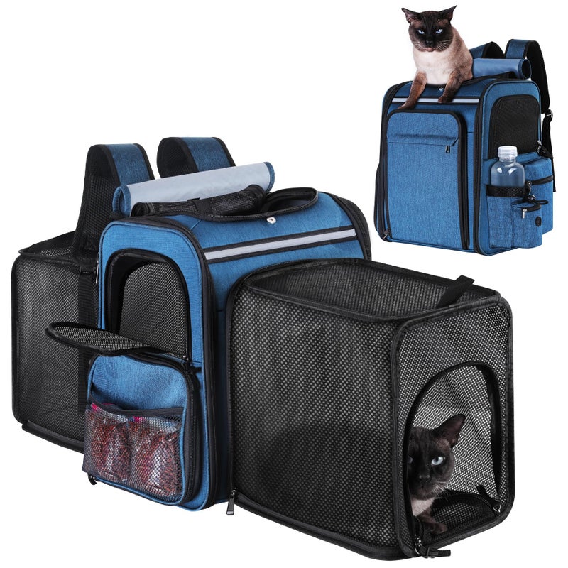Groxkox Cat Carrier Backpack for Travel,Dog Carrier Backpack for Large cat, Small Dogs,Puppies Up to 20 Lbs,Expandable Cat Backpack for Outdoor Hiking,Pet Carrier Backpack,Cat Backpack Carrier (Blue) - Image 1