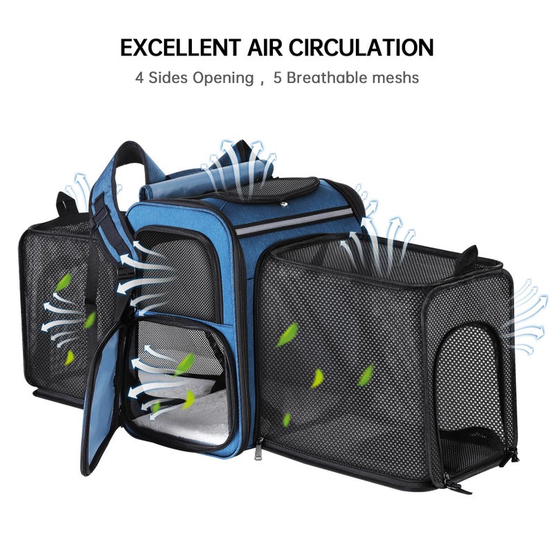 Groxkox Cat Carrier Backpack for Travel,Dog Carrier Backpack for Large cat, Small Dogs,Puppies Up to 20 Lbs,Expandable Cat Backpack for Outdoor Hiking,Pet Carrier Backpack,Cat Backpack Carrier (Blue) - Image 5