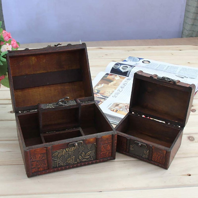 Fellibay Hofumix Wooden Jewelry Boxes Vintage Treasure Chest Handmade Box Rings Case with Metal Lock for Storing Jewelry Pearl Cosmetics 3PCS(S,M,L) - Image 2