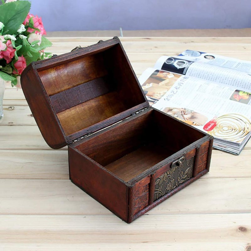 Fellibay Hofumix Wooden Jewelry Boxes Vintage Treasure Chest Handmade Box Rings Case with Metal Lock for Storing Jewelry Pearl Cosmetics 3PCS(S,M,L) - Image 5