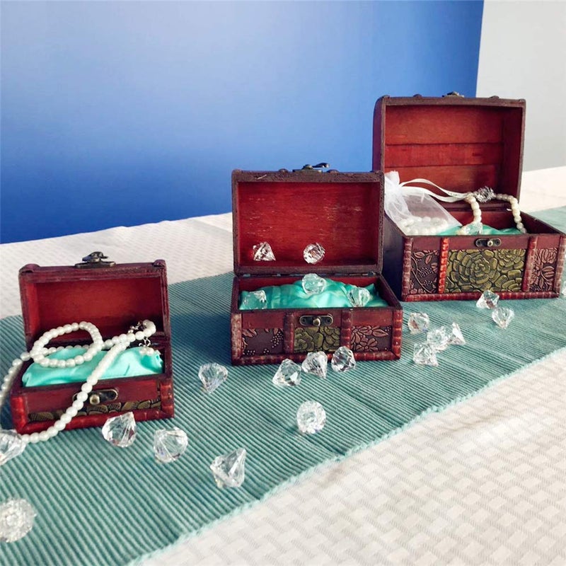 Fellibay Hofumix Wooden Jewelry Boxes Vintage Treasure Chest Handmade Box Rings Case with Metal Lock for Storing Jewelry Pearl Cosmetics 3PCS(S,M,L) - Image 4