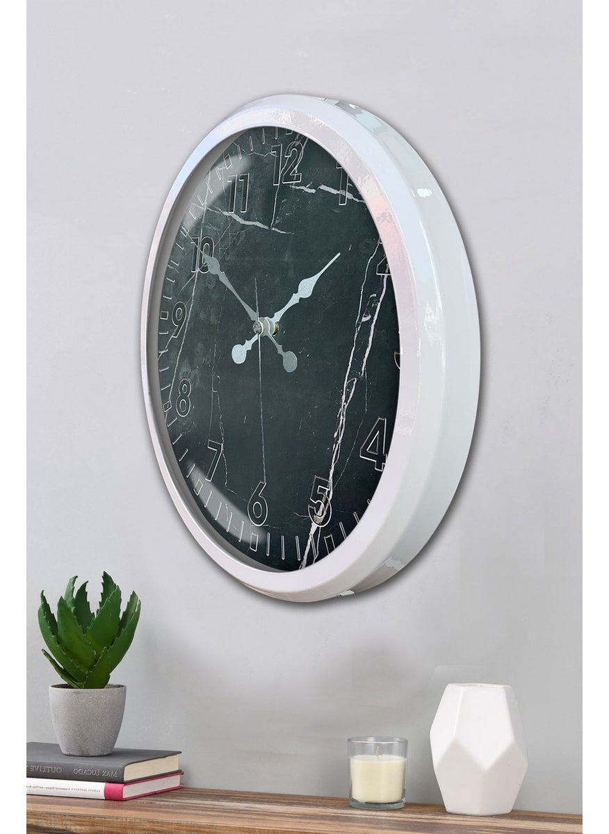 Platin Saat Platinum Clock 52 cm White Metal Patterned Wall Clock  - Image 3
