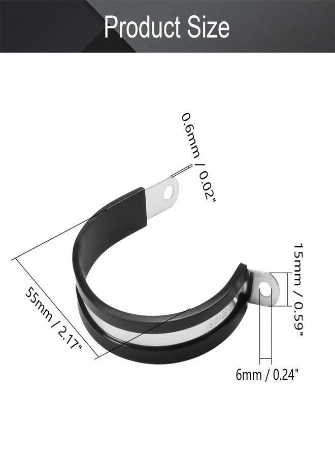 MroMax 5Pcs Cable Clamp 55mm Dia EDPM Rubber Cushioned Insulated Clamp 304 Stainless Steel Pipe Clamp 2.16" R Shape Metal Hose Clamp Tube Holder for Pipe Tube Wire Cord Installation - Image 2