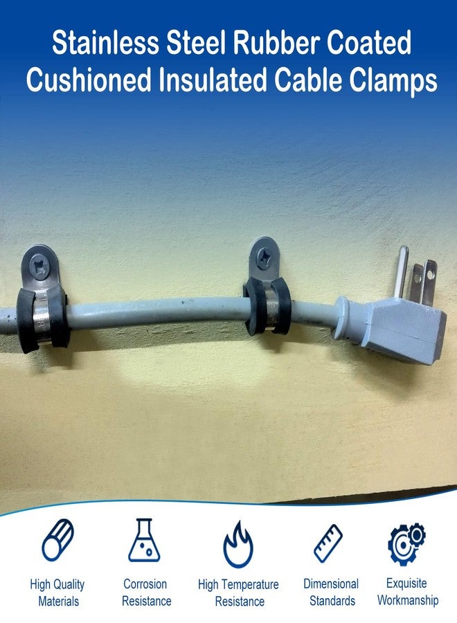 MroMax 5Pcs Cable Clamp 55mm Dia EDPM Rubber Cushioned Insulated Clamp 304 Stainless Steel Pipe Clamp 2.16" R Shape Metal Hose Clamp Tube Holder for Pipe Tube Wire Cord Installation - Image 3