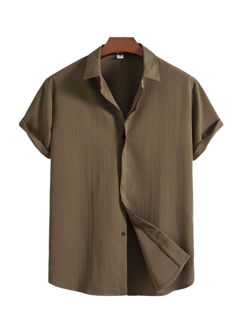 Summer new men's short-sleeved shirt loose solid color button short-sleeved shirt cotton shirt for men  - Image 1