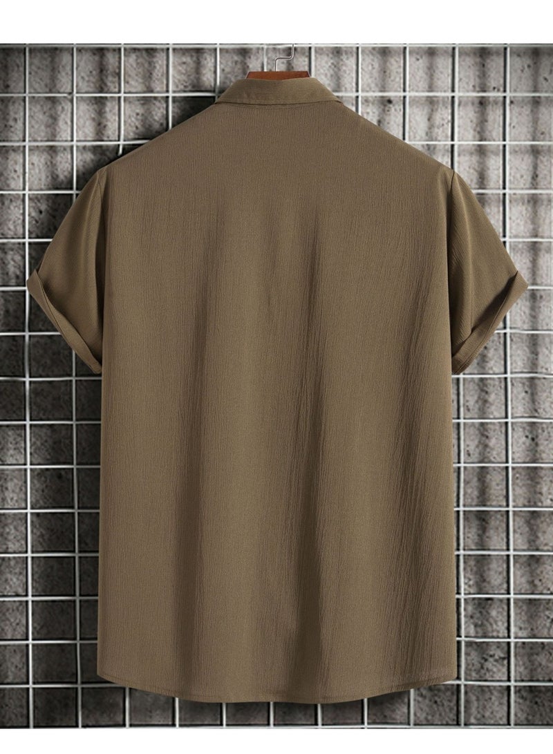 Summer new men's short-sleeved shirt loose solid color button short-sleeved shirt cotton shirt for men  - Image 3