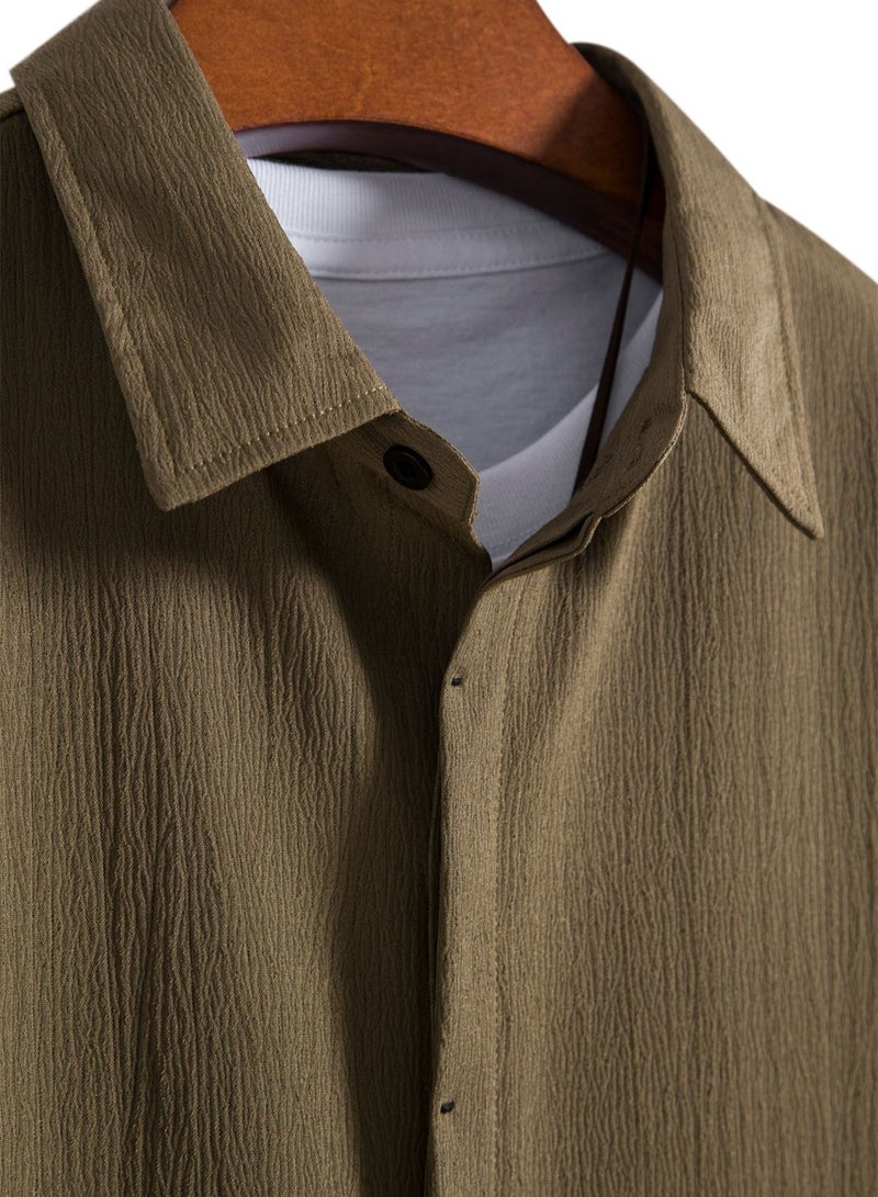 Summer new men's short-sleeved shirt loose solid color button short-sleeved shirt cotton shirt for men  - Image 4