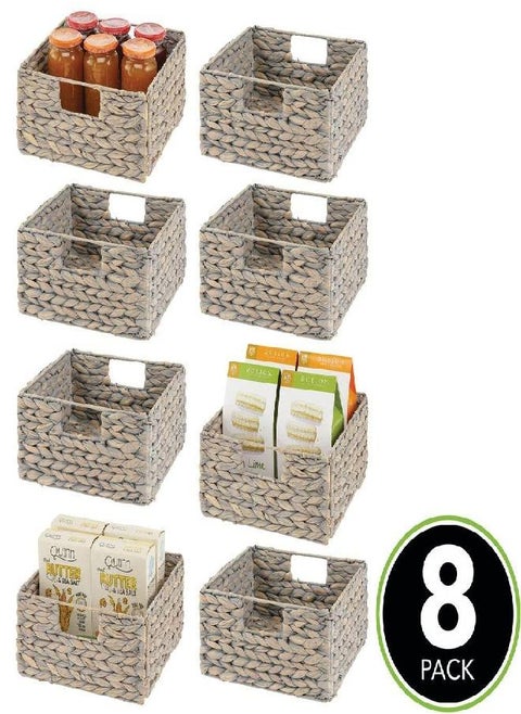 StorageWorks Round Paper Rope Storage Basket, Hand-Woven Open-Front Bin with Handles, Gray, 2-Pack