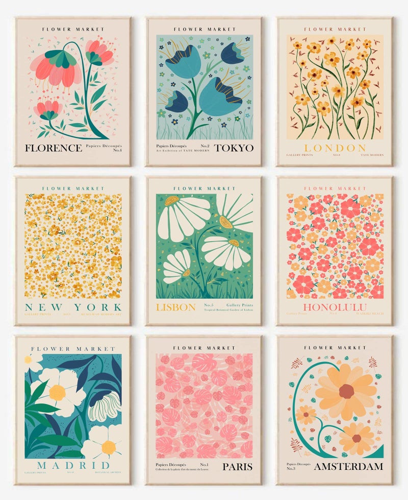 Flower Market Poster Set of 6 Abstract Flower Market Wall Art Prints Vintage Colorful Floral Wall Art Decor Boho Room Decor8x10inch Unframed