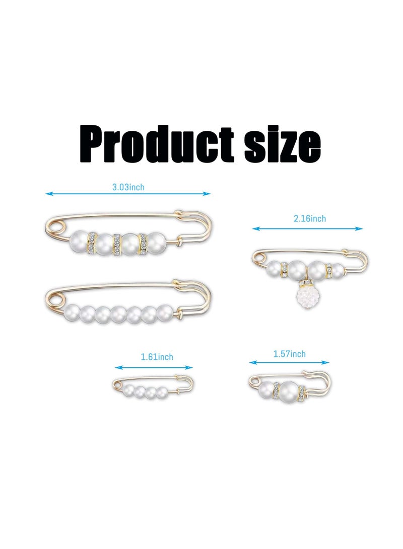 SOLARAE 5 Pcs Pearl Brooch Pins for Women Fashion,  Brooch Pins for Crafts, Sweater Shawl Clip Double Gold Brooch Pins for Women，Waist Pants Extender Safety Pins (White) - Image 5